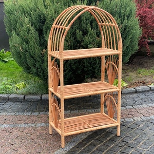 Handcrafted Wicker Shelf, Boho Rattan Bookshelf, Plant Stand
