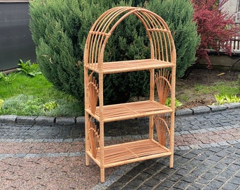 Handcrafted Wicker Shelf, Boho Rattan Bookshelf, Plant Stand