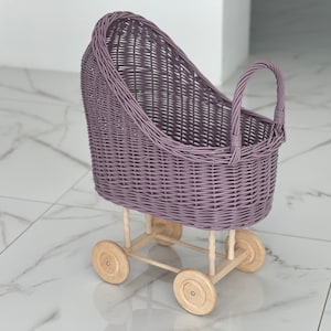 Rieten kinderwagens, rieten poppenwagen, gepersonaliseerd cadeau voor meisjes houten poppenwagen 1e geboortedag