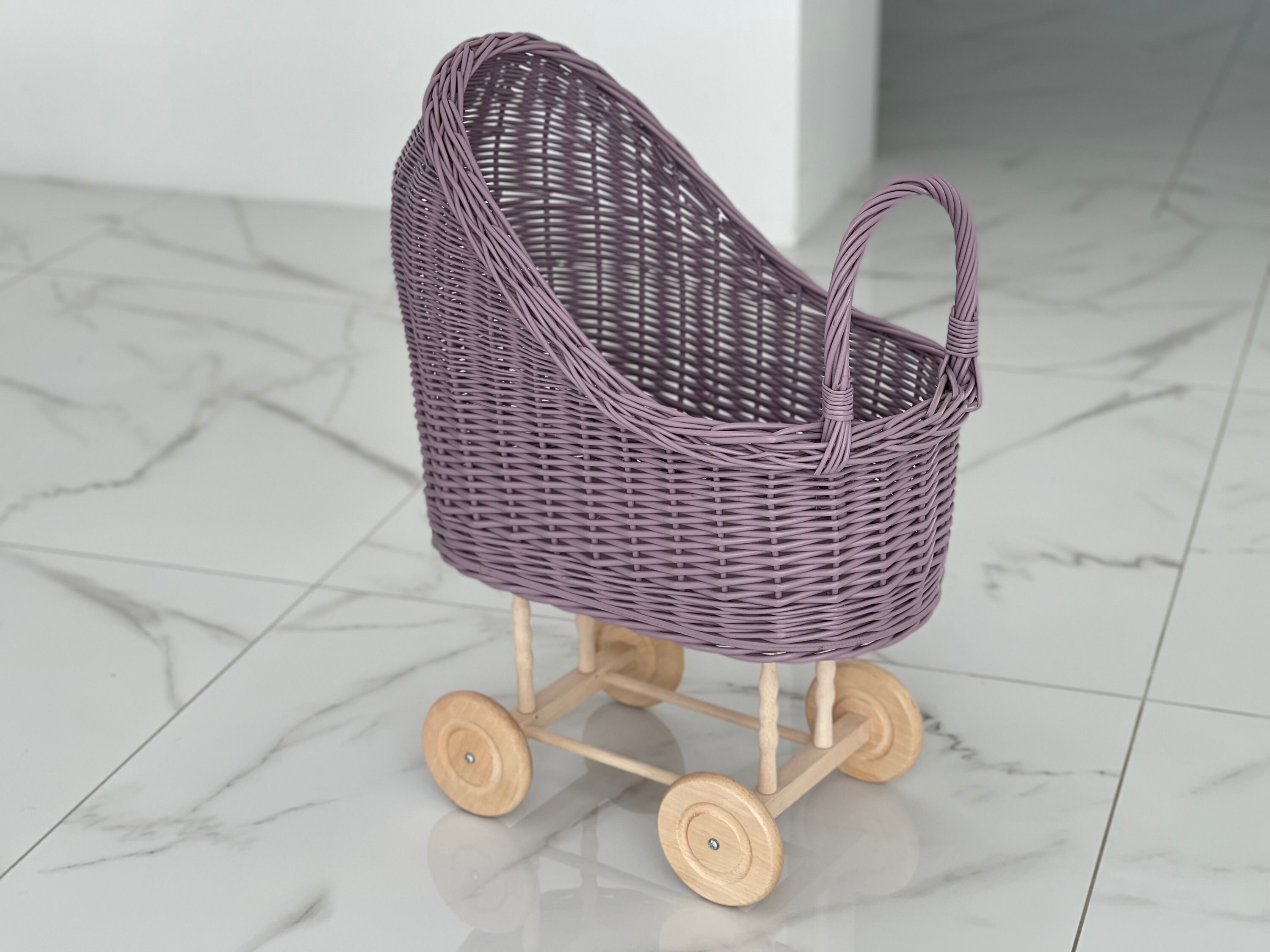 Lilu wicker dolls pram dusty pink hot sale