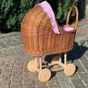 Wicker Baby Carriage, Doll Stroller, Doll Pram, Wicker Doll Stroller, Wicker Doll Pram, Wicker Willow Doll Stroller image 9