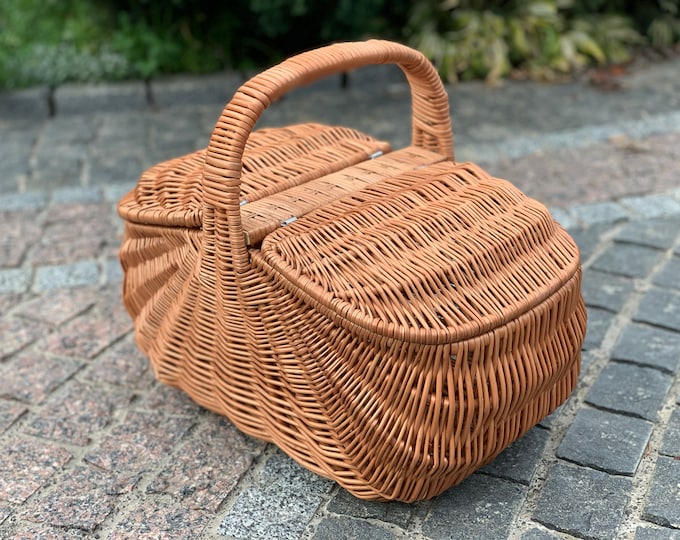 Handmade Willow Wicker Picnic Basket with Top Handle