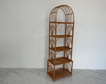 Handmade Wicker Shelf, Bohemian Rattan Bookshelf, Plant Stand