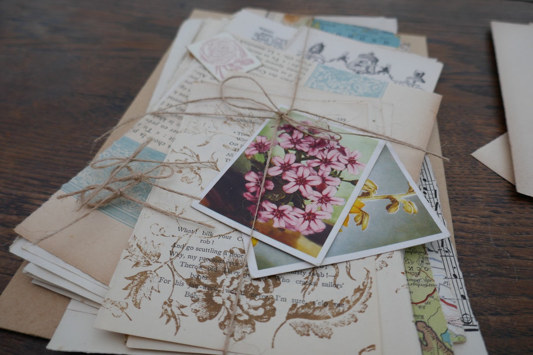 Vintage Paper Ephemera Pack 40pc Maps, Music, Book Pages, Illustrations