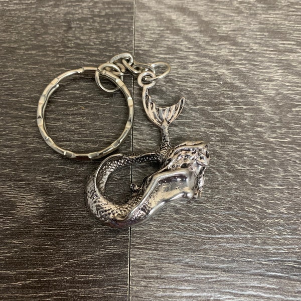 Silver Mermaid Keychain, Key Charm, Car Accessory