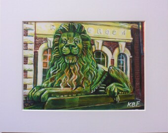 The Museum Lion, Statue outside South Shields Museum - Mounted Print