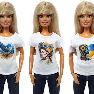 Doll clothes - T-Shirt for doll 11.5 inch, Doll outfit, fashion royalty clothes, Doll top made to move, Blue and yellow symbols Ukraine flag