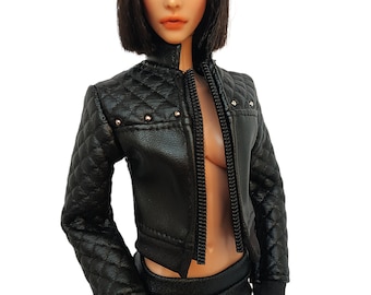 Doll clothes - leather biker jacket for doll 12 inch, Doll outfit, Fashion doll clothes, Royalty doll clothes, 12 inches action figure