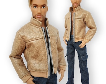 Handmade Doll clothes: leather Jacket for male doll 12 inch