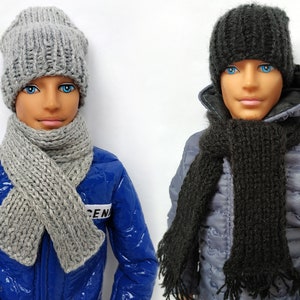 Knitted hat and scarf for male doll 12 inch, Doll winter clothes, Doll outfit, Fashion clothes for male doll and 1/6 scale action figure