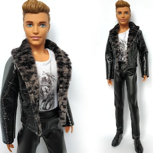 Vêtements de poupée - veste, pantalon en cuir, t-shirt pour poupée homme, veste de poupée, tenue de poupée, vêtements de poupée homme 12 pouces