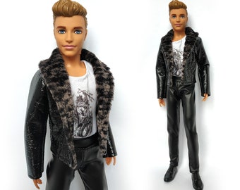 Doll clothes - jacket, leather pants, T-shirt for male doll, doll Jacket, doll Outfit, Male doll clothes 12 inches