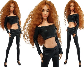 Clothes for doll - top and pants for doll 12 inch - Doll outfit, Fashion doll clothes, doll leather pants, 12 inches action figure