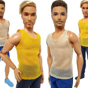 Doll clothes - T-shirt for male doll 12 inch, Doll sleeveless T-shirt, Male doll outfit, Fashion male doll clothes for 1/6 scale figure