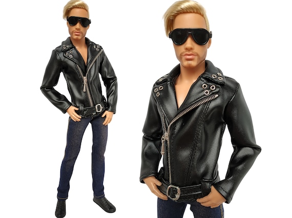Handmade Doll Clothes: Faux Leather Biker Jacket for 12-inch Male Doll