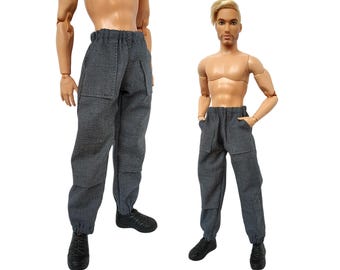 12-inch Male Doll Pants: Handmade Fashion Trousers, 1/6 Scale