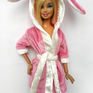 Handmade Robe with Ears, Bathrobe: Clothes for doll 11.5 inch Pink robe
