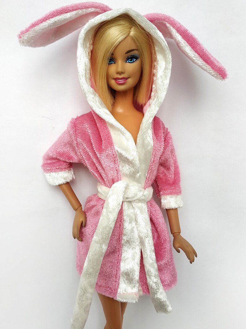 Handmade Robe with Ears, Bathrobe: Clothes for doll 11.5 inch Pink robe
