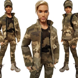 Vêtements de poupée - pantalon militaire camouflage, maillot de corps pour poupée homme 30 cm, tenue de poupée, vêtements pour poupée homme 30 cm