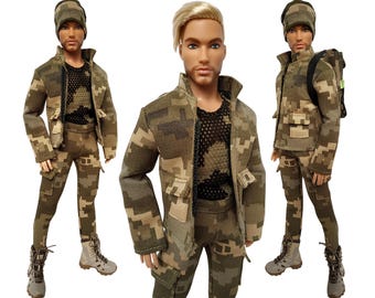 Abiti fatti a mano per bambole maschili: pantaloni mimetici, giacca, canottiera per bambola da 12 pollici, uniforme militare