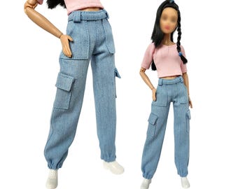 Handgemaakte poppenkleding: jeans, broek, broek voor pop 11,5 inch