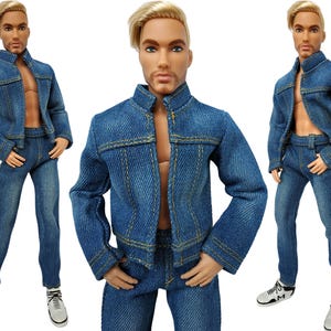 Handmade Denim Doll Clothes: Jacket & Pants for 12-inch Male Doll, Jeans