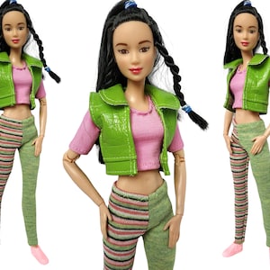 Doll clothes - Set 3 in 1 - vest, pants and t-shirt for doll 11.5 inch, Doll outfit, Doll jacket, Doll clothing, made to move Fashionistas