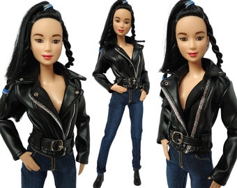 Clothes for doll - leather biker jacket for doll 11.5 - 12 inch - Doll jacket, Doll outfit, Fashion doll clothes made to move fashionistas