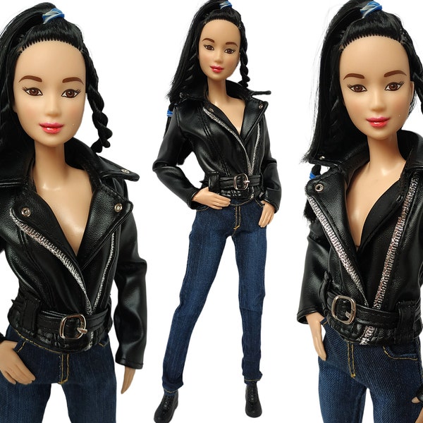 Clothes for doll - leather biker jacket for doll 11.5 - 12 inch - Doll jacket, Doll outfit, Fashion doll clothes made to move fashionistas