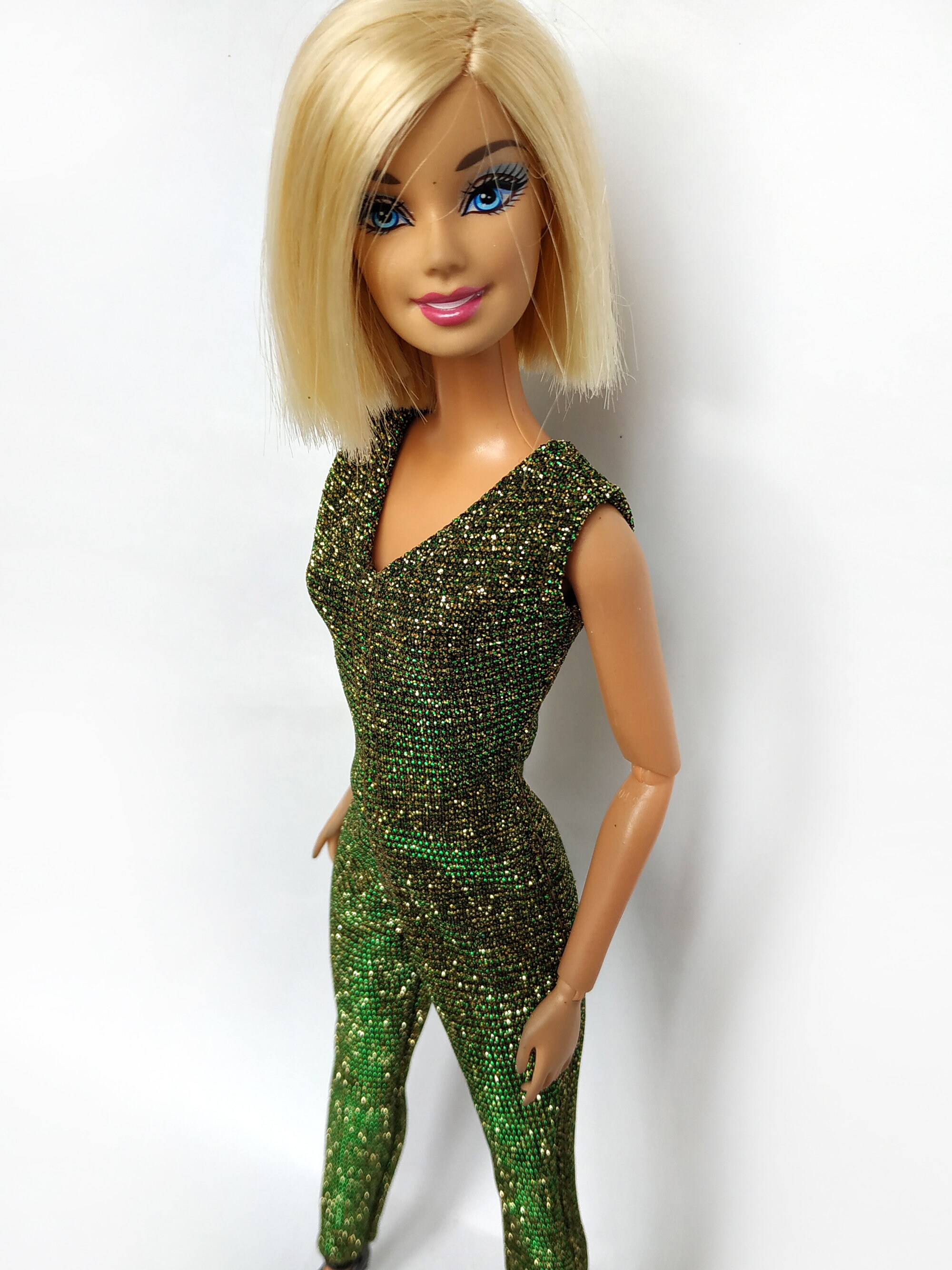 Metallic Green Backless Jumpsuit for doll Handmade Doll Clothes 11-11.5-12in 