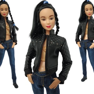 Doll clothes - leather jacket for doll 11.5 inch, doll Denim pants, Doll jeans, Doll outfit, Fashion doll clothes made to move fashionistas