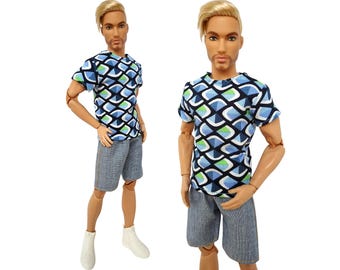 Handmade Doll Clothes: T-shirt and Shorts for Male Doll 12 inch