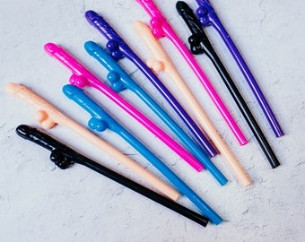 Novelty Silly Willy Dicky Sipping Straws 10 Pack | Adult Party Straws | Bachelorette Party Drink Straws | Hen Party Decor | Girls Night