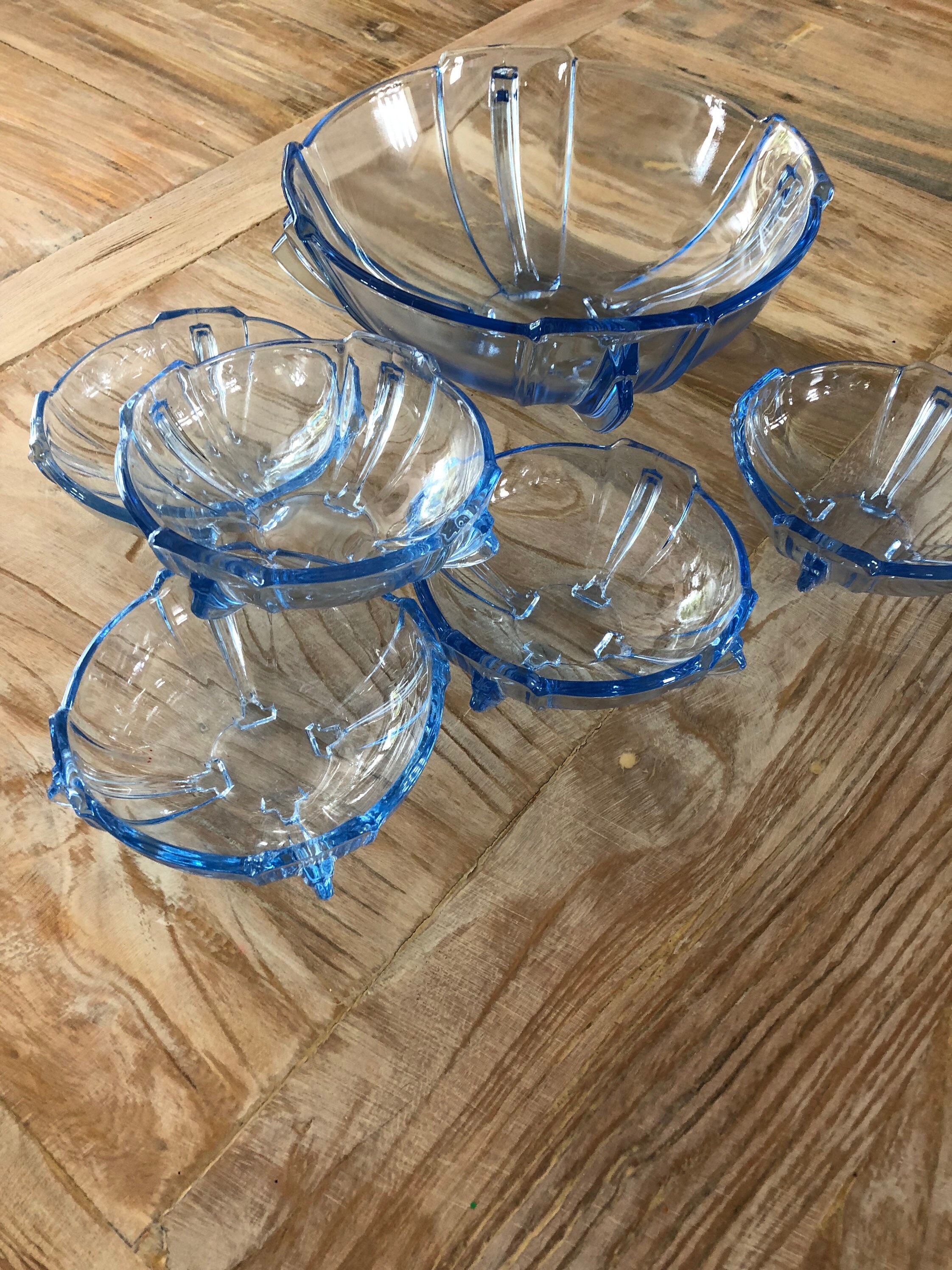 Vintage Pressed Glass Serving Bowl Set Etsy