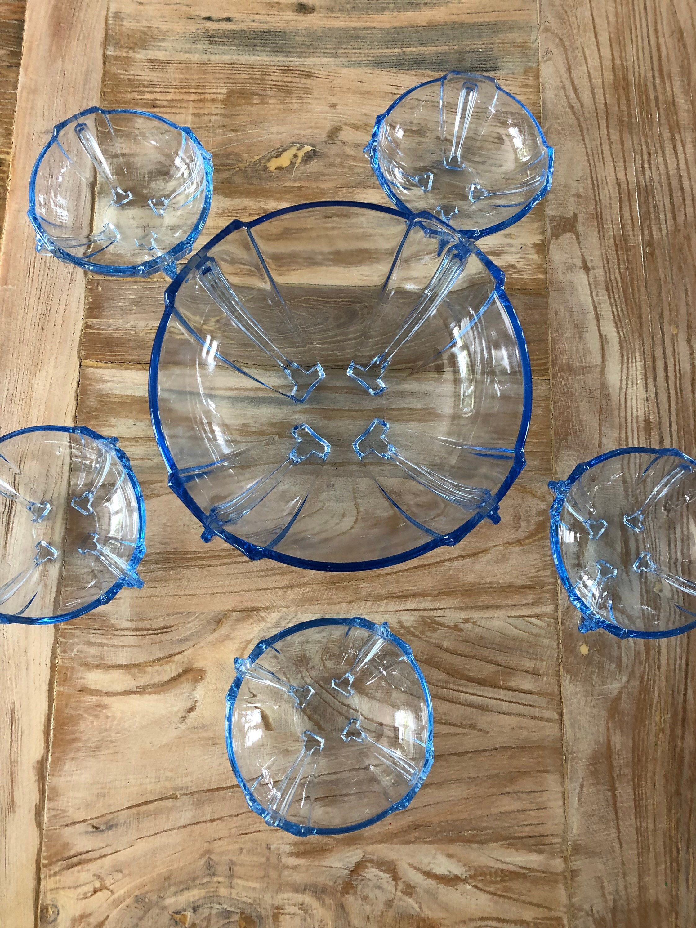 Vintage Pressed Glass Serving Bowl Set Etsy