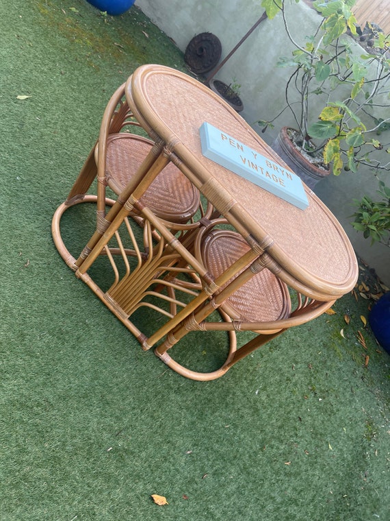 Compact Bamboo Cane Bistro Table and Chairs Dining Set Mid Etsy UK