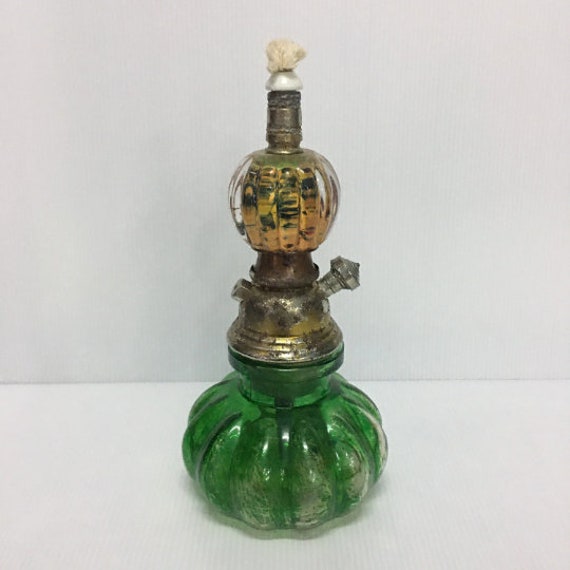 Vintage Green Glass Oil Lamp Etsy