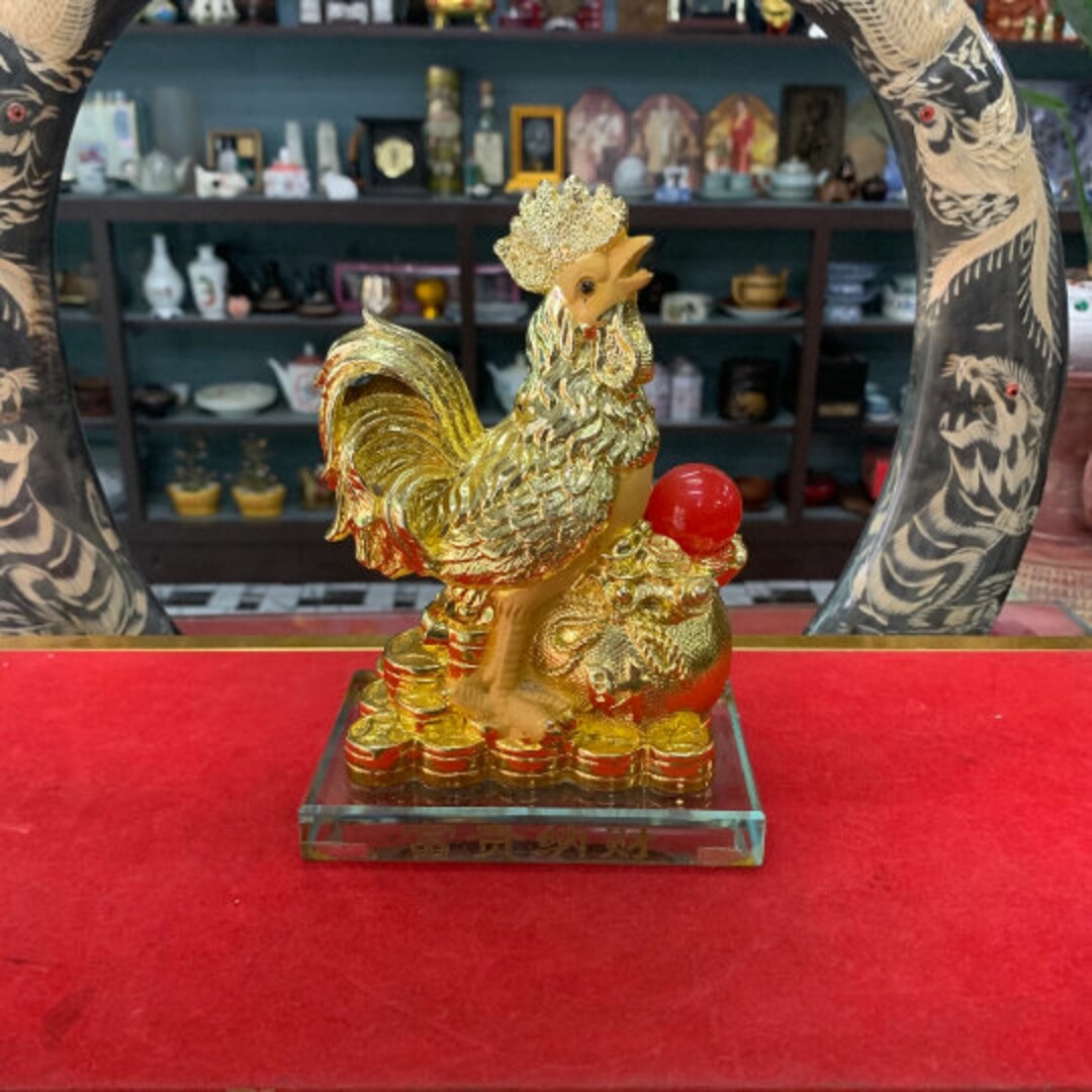 Vintage Chinese Golden Rooster Statue Etsy