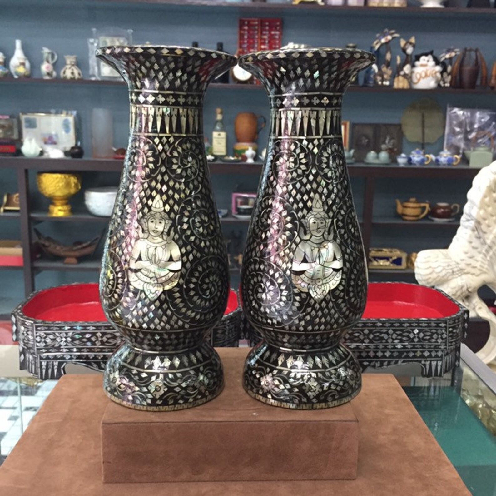 Antique Chinese brass Mother of Pearl Inlaid vase Etsy