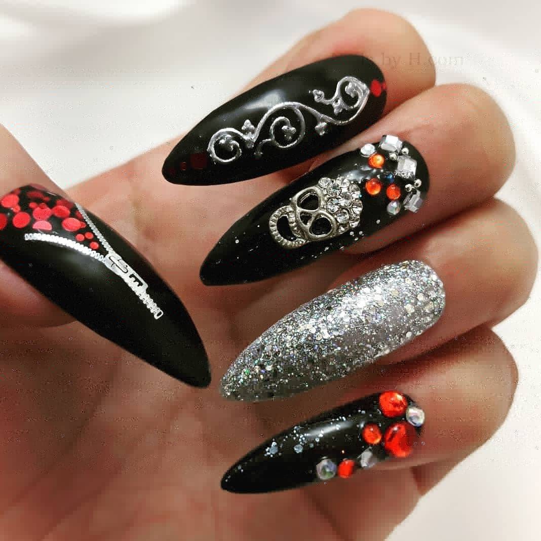 Black Red Nails Scull Nails Cool Nials Rock Nails Etsy Black Red Nails Scull Nails Cool Nials Rock Nails Etsy