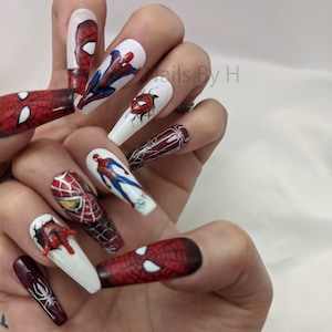 Spider hero inspired nails / Press On Nails / Spider nails / character nails/  hero/  comic /