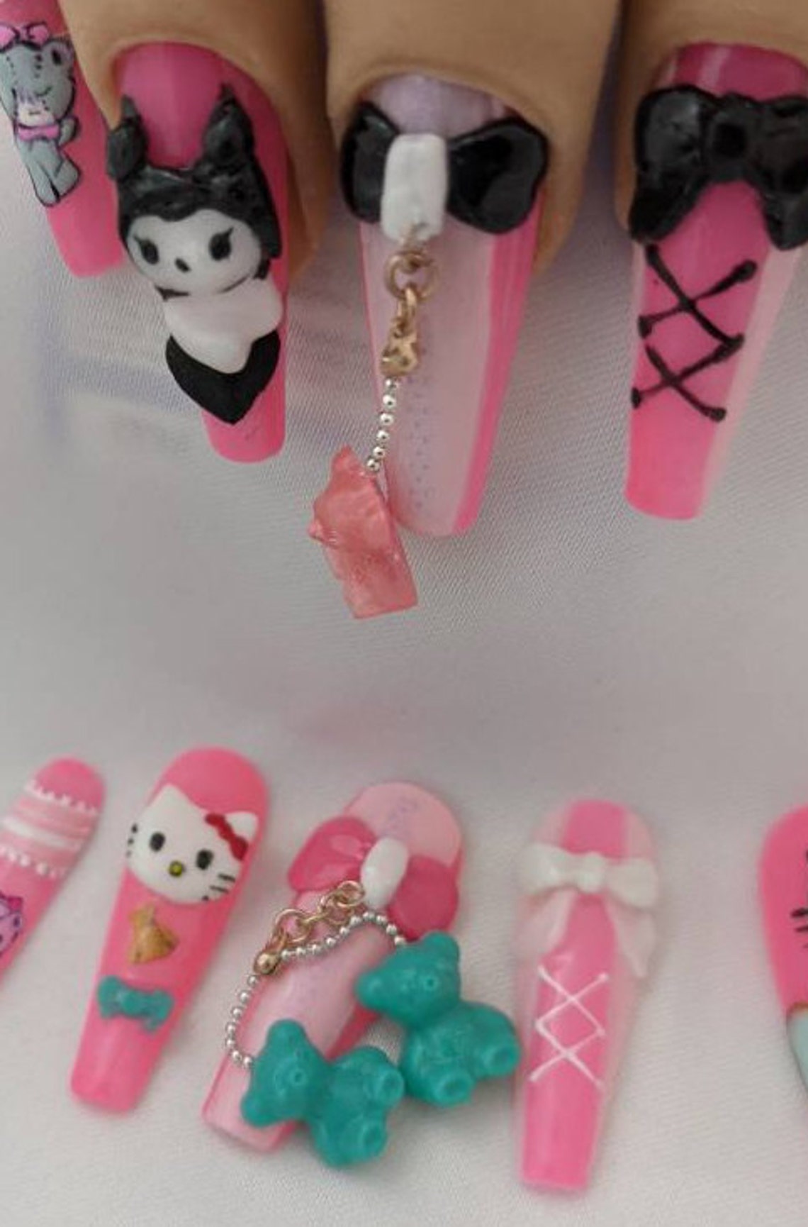 Hello Kitty Kuromi inspired 3D Press On Nails/ Kuromi / Etsy