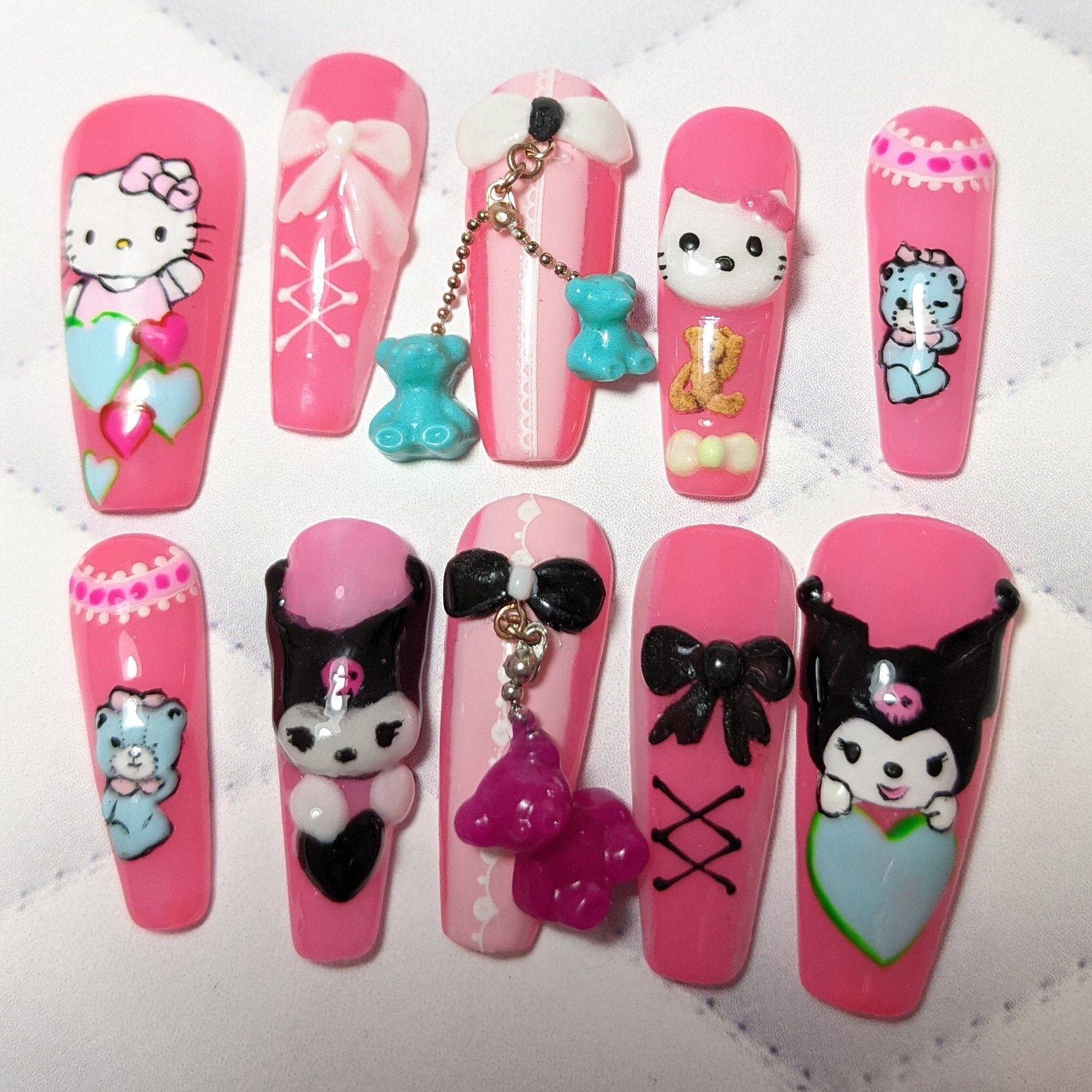 Hello Kitty Kuromi 3D Press On Nails/ Etsy