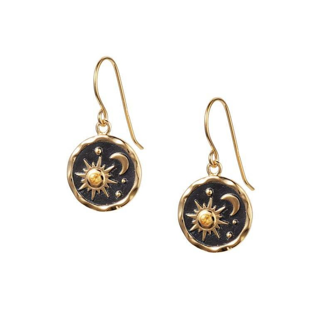 Gold Moon Sun Earring Endless Hoops Huggies Dangle Earring Etsy Canada