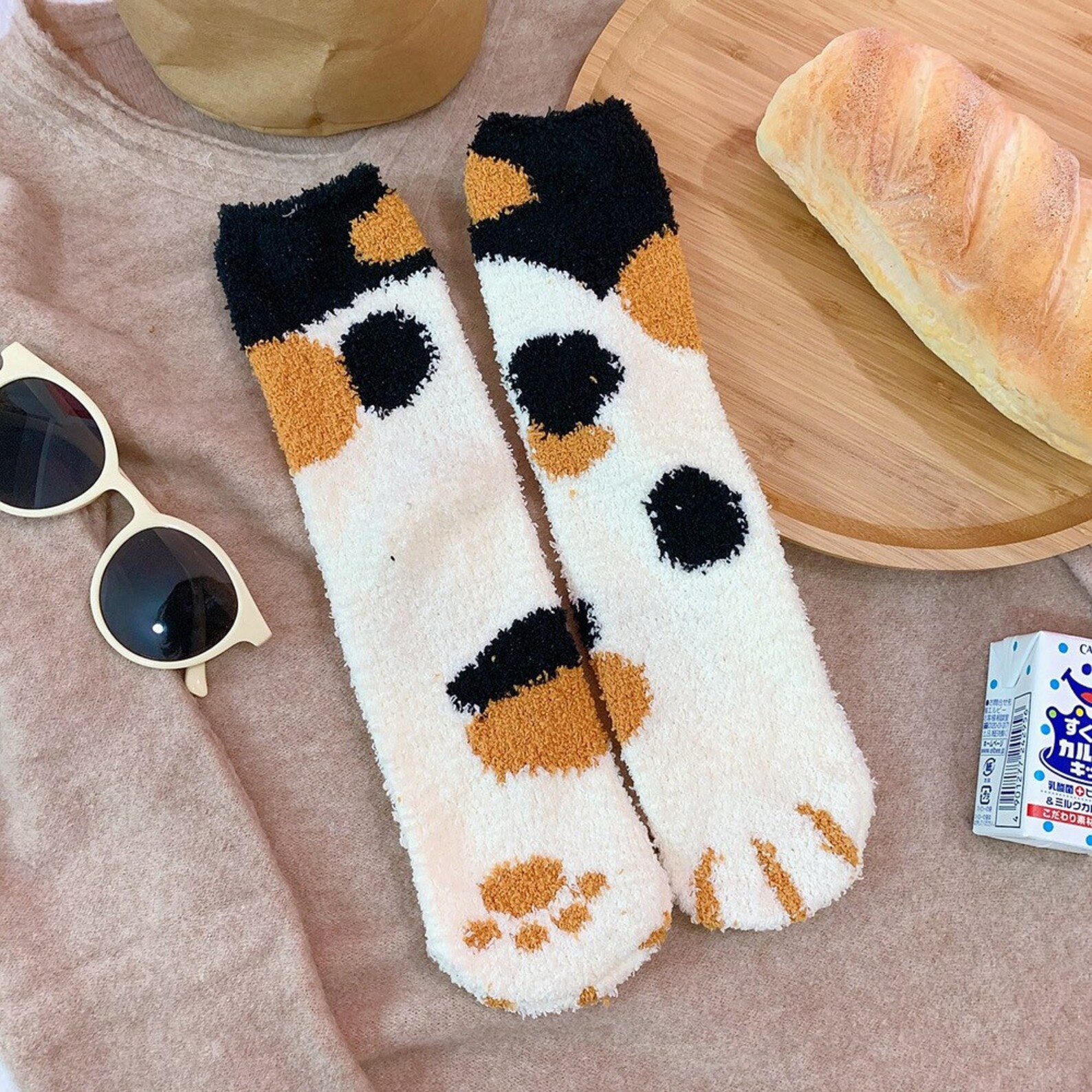 Winter Cat Socks Warm Fleececat Paw Fuzzy Socks | Etsy