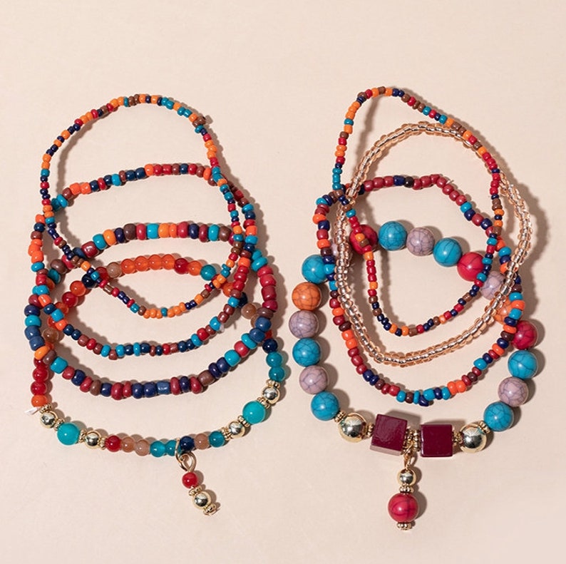 8 Piece Beaded Stacked Stretchy Bracelets Stacked Bracelets Etsy