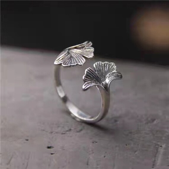 Ginkgo Biloba Leaf Ring Ginkgo Leaf Ring in Silver Etsy