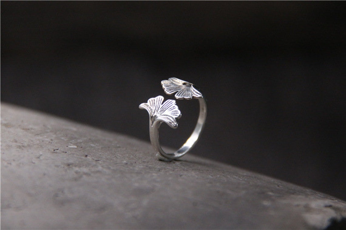 Ginkgo Biloba Leaf Ring Ginkgo Leaf Ring in Silver Etsy