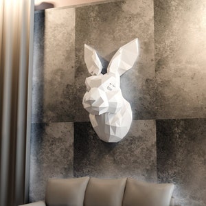 wall mounted Rabbit head low poly geometrical, Hare wall art