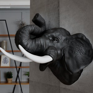 Elephant head trunk raised,Wall Mounted 3d jungle animal Head Modern Decor,home decor, home & living,safari,  wall hangings, 3d printed